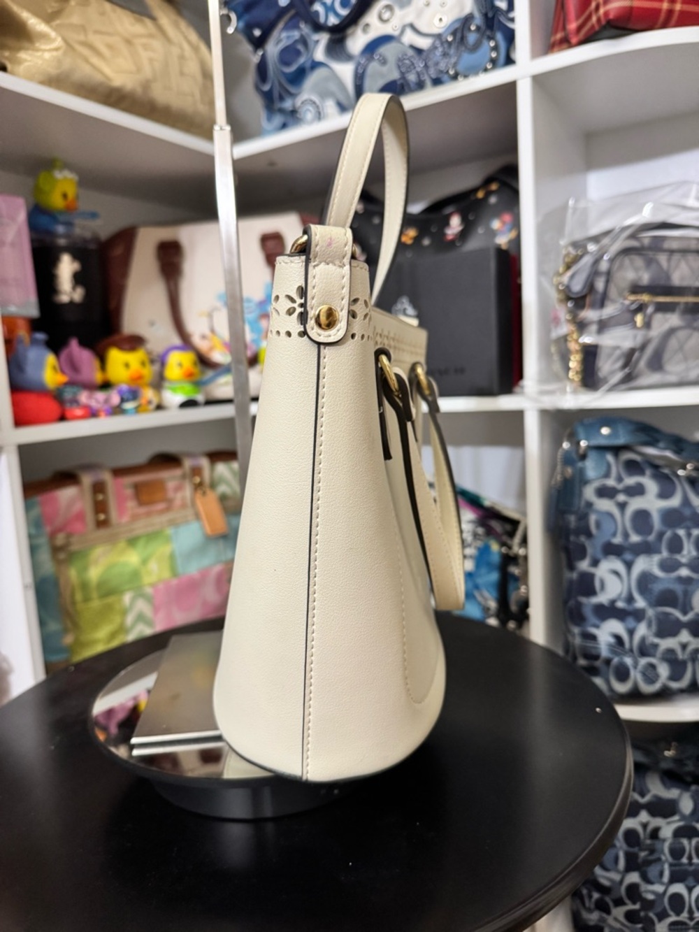 Nanette Lepore Ivory Perforated Top-Handle Tote - Picture 2 of 6